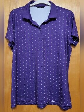 Level Wear - WOMEN Purple Polo with White Micro Floral Print Size XL